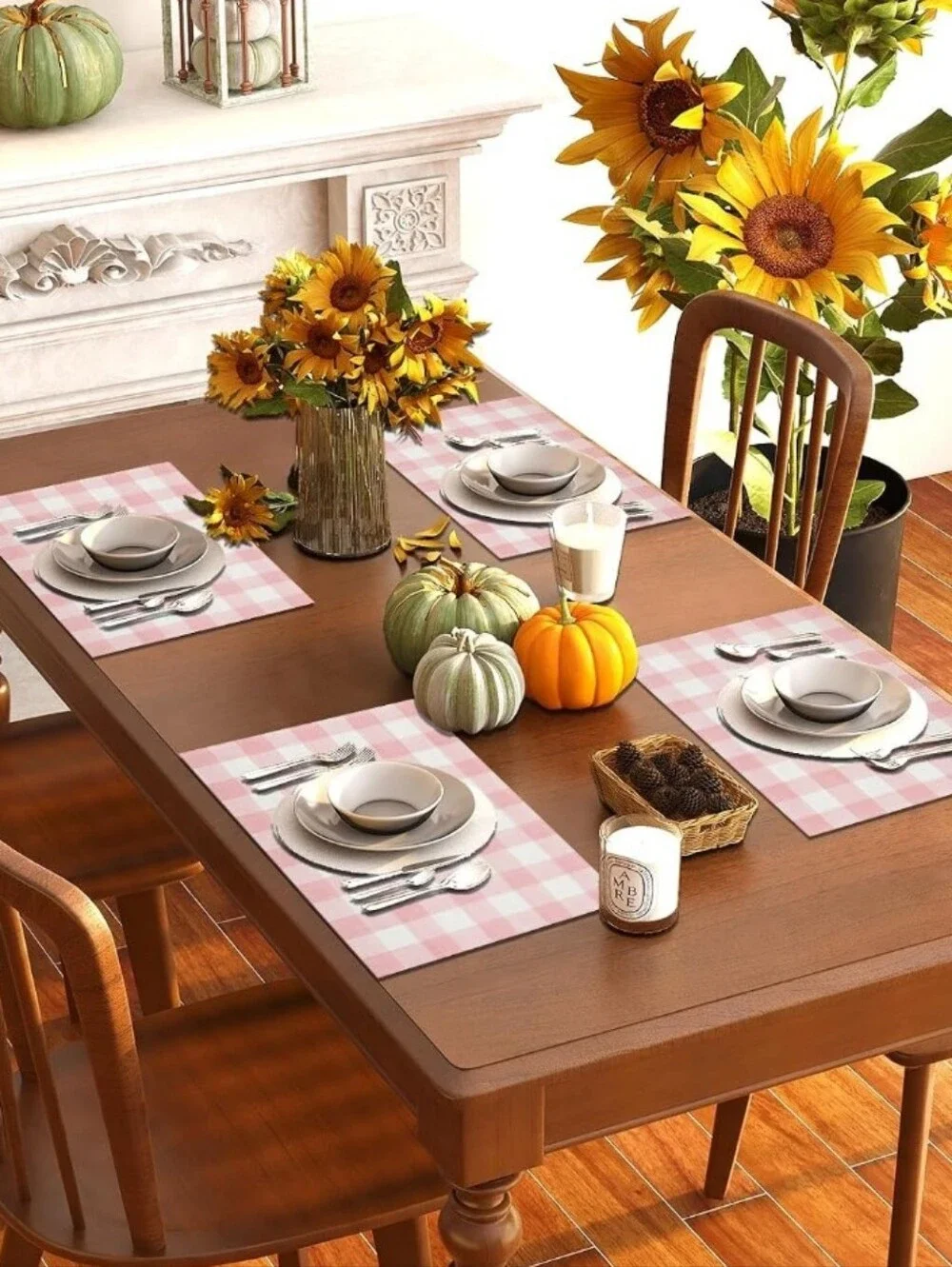 Pink Gingham Placemat - Checkered Table Accent/ Plus Pale Pink Napkins/ SET